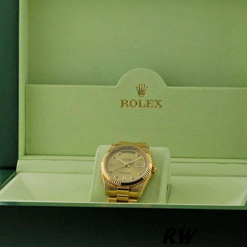 Rolex Day-Date 118338 Yellow Gold Champagne Diamonds Dial 36mm Unisex Replica Watch - Image 6