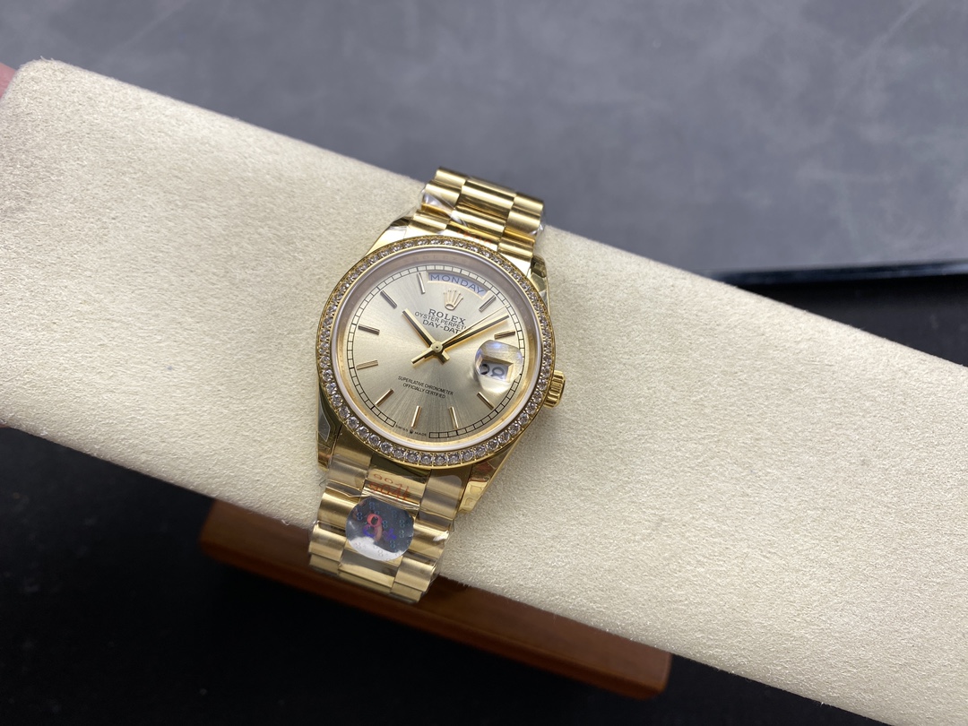 Rolex Day-Date 128348RBR Champagne Index Dial Yellow Gold 36MM Unisex Replica Watch - Image 6