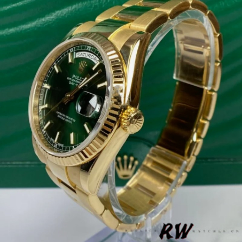 Rolex Day-Date 118238 Yellow Gold Green Dial 36mm Unisex Replica Watch - Image 3