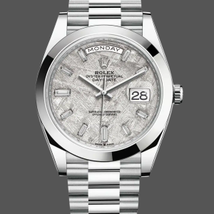 Rolex Day-Date 40mm Platinum Meteorite Baguette 228206 0036 Men's Watch