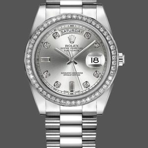 Rolex Day-Date 218349 Silver Diamond Dial 41MM Mens Replica Watch