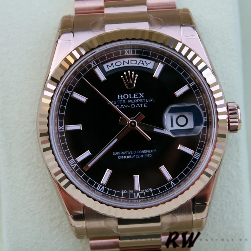 Rolex Day-Date 118235 Black Dial Rose Gold 36mm Unisex Replica Watch - Image 3