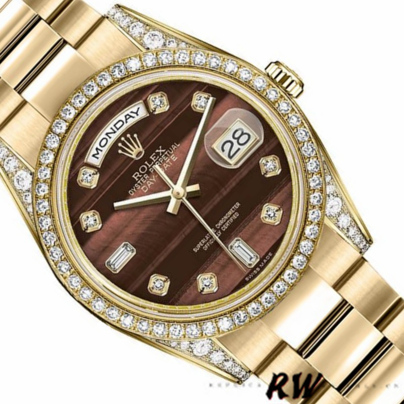 Rolex Day-Date 118388 Yellow Gold Bull's Eye Brown Dial 36mm Unisex Replica Watch - Image 3