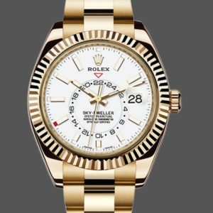 Rolex Sky-Dweller 326938 Yellow Gold White Dial 42mm Mens Replica Watch