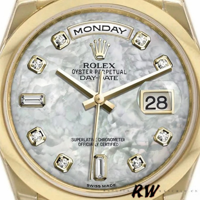 Rolex Day-Date 118208 Yellow Gold Mother of Pearl Diamond Dial 36mm Unisex Replica Watch - Image 3