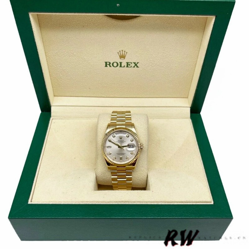 Rolex Day-Date 118238 Silver Diamond Dial 36mm Unisex Replica Watch - Image 6