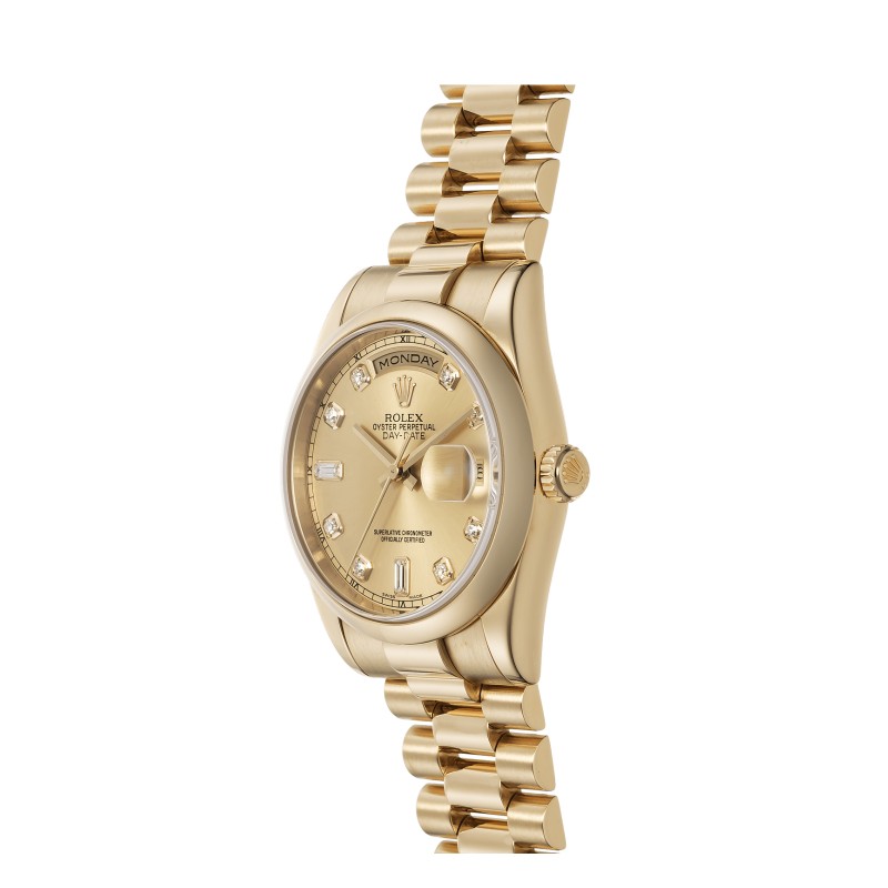 Rolex Day-Date 118208 Yellow Gold Champagne Diamond Dial 36mm Unisex Replica Watch - Image 3