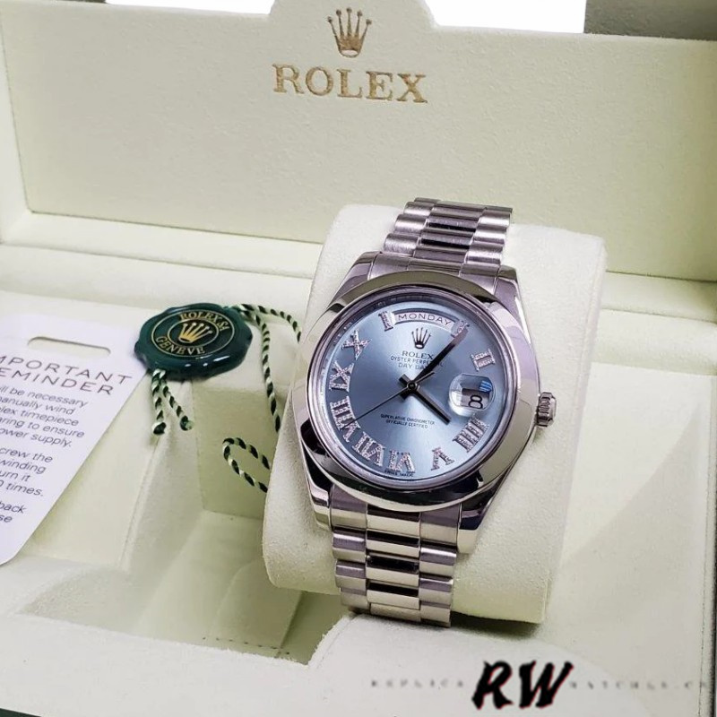 Rolex Day-Date 218206 Glacier Blue Diamond Roman Dial Platinum 41MM Mens Replica Watch - Image 2