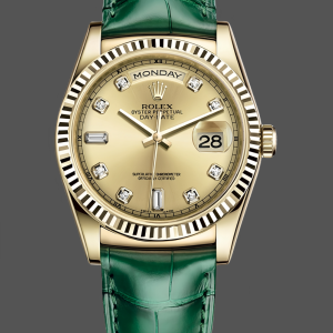 Rolex Day Date 36 Yellow Gold Champagne Dial 118138 0148 Green Leather Strap
