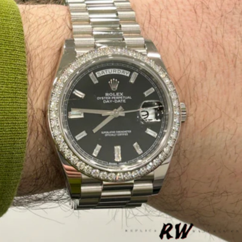 Rolex Day-Date 228349RBR Black Dial Diamond Bezel 40mm Mens Replica Watch - Image 5