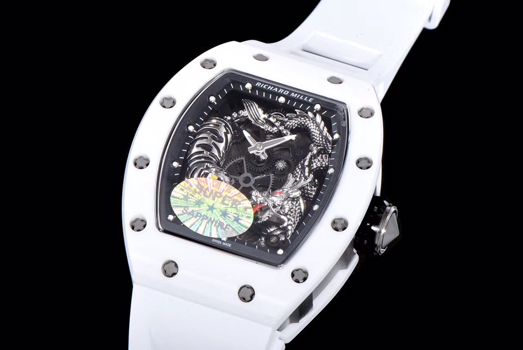 Richard Miller RM 057 NTPT Carbon Fiber White Rubber Strap - Image 4
