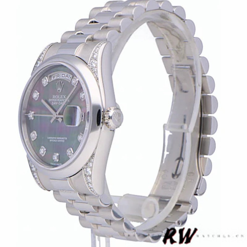 Rolex Day-Date 118296 Platinum MOP Dial Diamond 36mm Unisex Replica Watch - Image 4