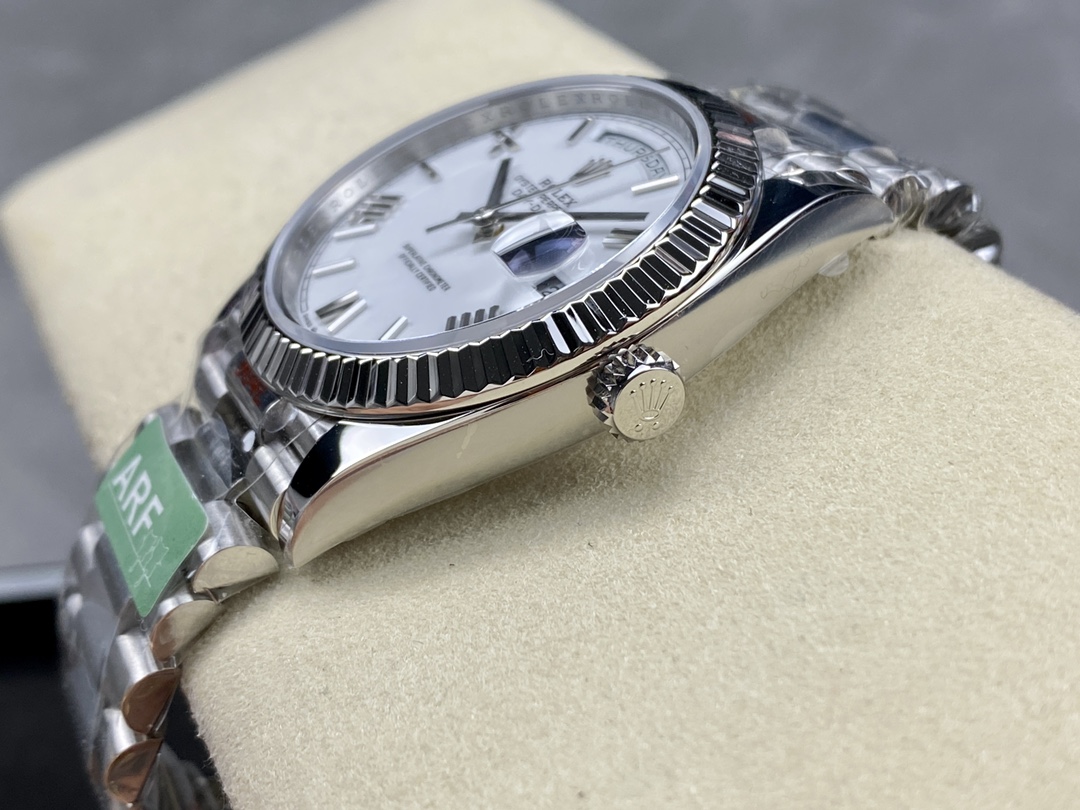 Rolex Day-Date 228239 White Roman Dial Fluted Bezel 40mm Mens Replica Watch - Image 7