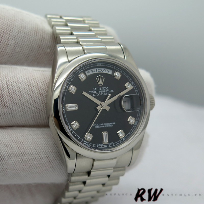 Rolex Day-Date 218206 Black Diamond Dial Platinum 41MM Mens Replica Watch - Image 2