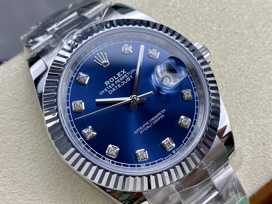 Rolex Datejust 126334 0015 Fluted Bezel Blue Diamond Dial 41MM Mens Replica Watch - Image 4