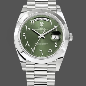 Rolex Day-Date 40mm Arabic Platinum Olive Dial 228206