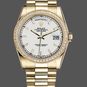 Rolex Day-Date 118348 Yellow Gold White Dial 36mm Unisex Replica Watch