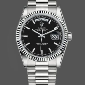 Rolex Day-Date 118239 White Gold Black Dial Fluted Bezel 36mm Unisex Replica Watch