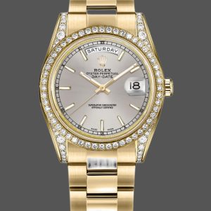 Rolex Day-Date 118388 Diamond Bezel Silver Index Dial 36MM Unisex Replica Watch