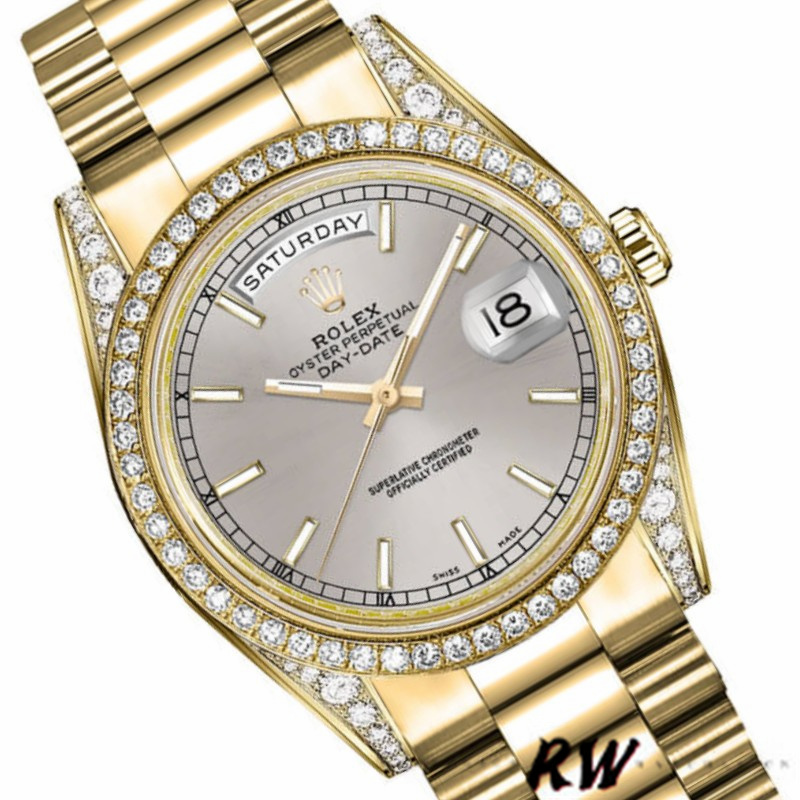 Rolex Day-Date 118388 Yellow Gold Silver Index Dial 36MM Unisex Replica Watch - Image 3
