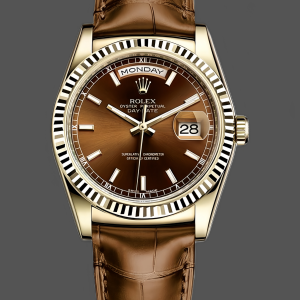 Rolex Day Date 36 Yellow Gold Chocolate Dial 118138 0005 Leather Watch