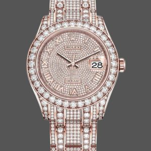 Rolex Pearlmaster 86405RBR Everose Gold Paved Diamond dial 39mm Mens Replica Watch
