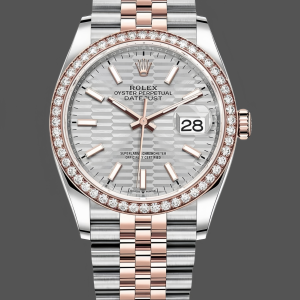 Rolex Datejust 36 Steel & Everose Gold Silver Fluted-Motif Dial Diamond Bezel M126281RBR 0021 Women's Watch
