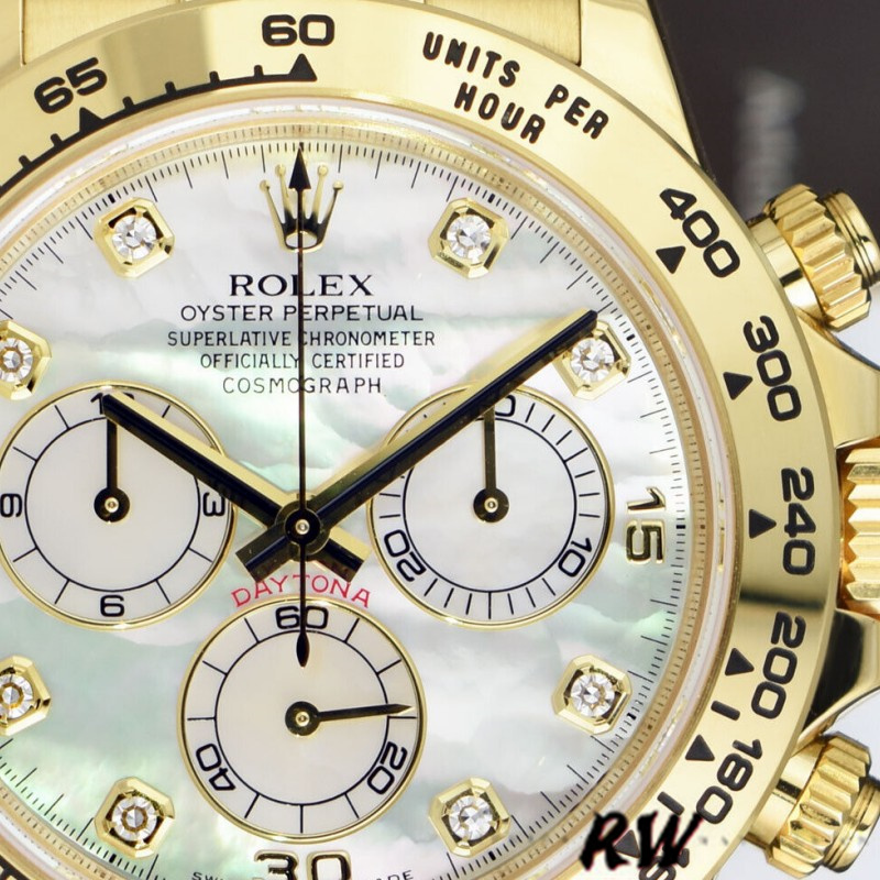 Rolex-Daytona 116528 Yellow Gold MOP Diamond 40mm Mens Replica Watch - Image 4