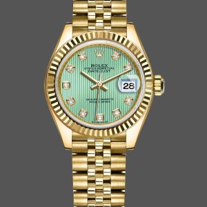 Rolex Datejust 279178 Mint Green Diamond Dial Yellow Gold 28mm Lady Replica Watch
