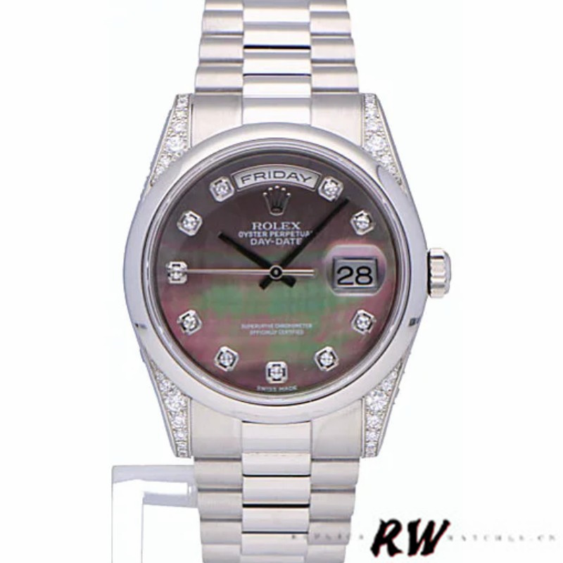 Rolex Day-Date 118296 Platinum MOP Dial Diamond 36mm Unisex Replica Watch - Image 2
