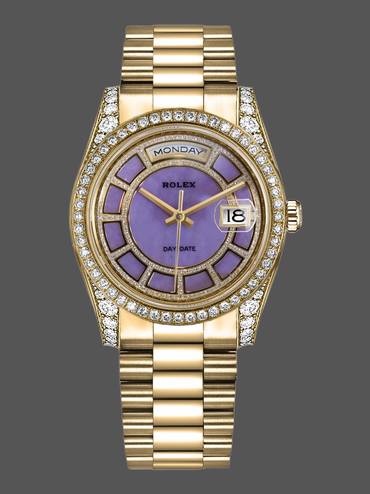 Rolex Day-Date 118388 Yellow Gold Lavender Purple Dial 36MM Unisex Replica Watch