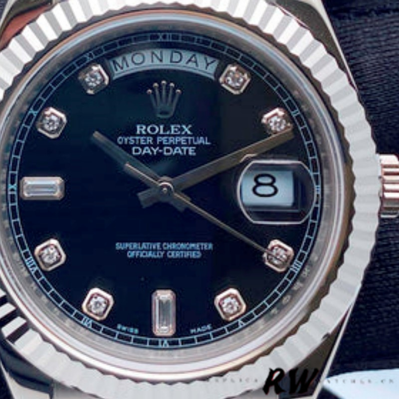 Rolex Day-Date 218239 Diamond Black Dial White Gold 41MM Mens Replica Watch - Image 4