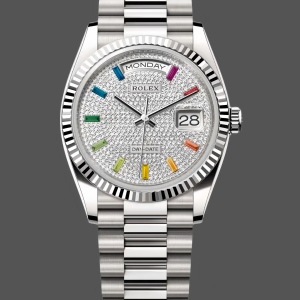 Rolex Day Date 36mm White Gold 128239 0016 Pave Rainbow Diamond Dial