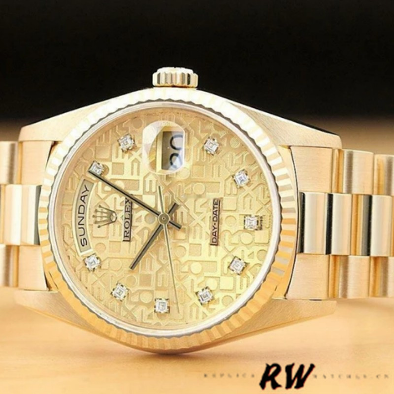 Rolex Day-Date 118238 Yellow Gold Champagne Jubilee Diamond Dial 36mm Unisex Replica Watch - Image 3