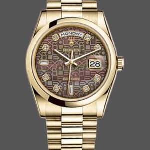 Rolex Day-Date 118208 Black MOP Diamond Dial 36mm Unisex Replica Watch