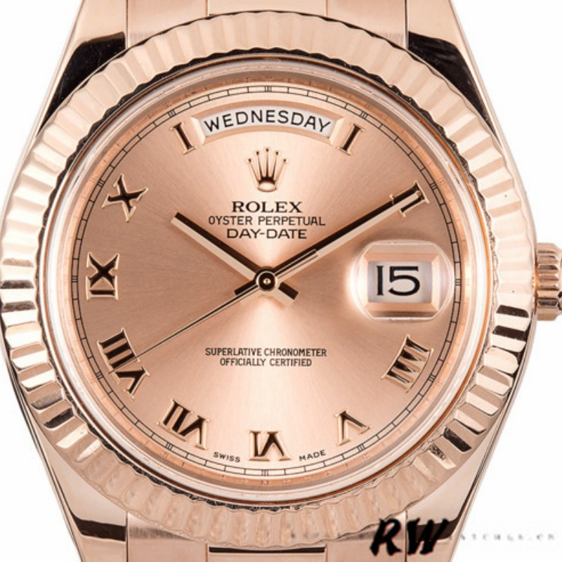 Rolex Day-Date 218235 Pink Roman Numerals Dial Rose Gold 41MM Mens Replica Watch - Image 2