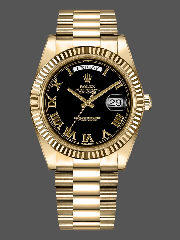 Rolex Day-Date 218238 Black Roman Numeral Dial Yellow Gold 41MM Mens Replica Watch