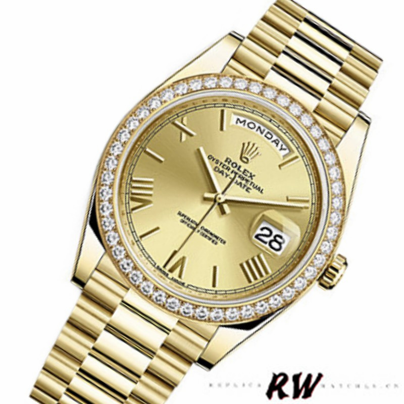 Rolex Day-Date 228348RBR Champagne Roman Dial Diamond Bezel 40mm Mens Replica Watch - Image 3