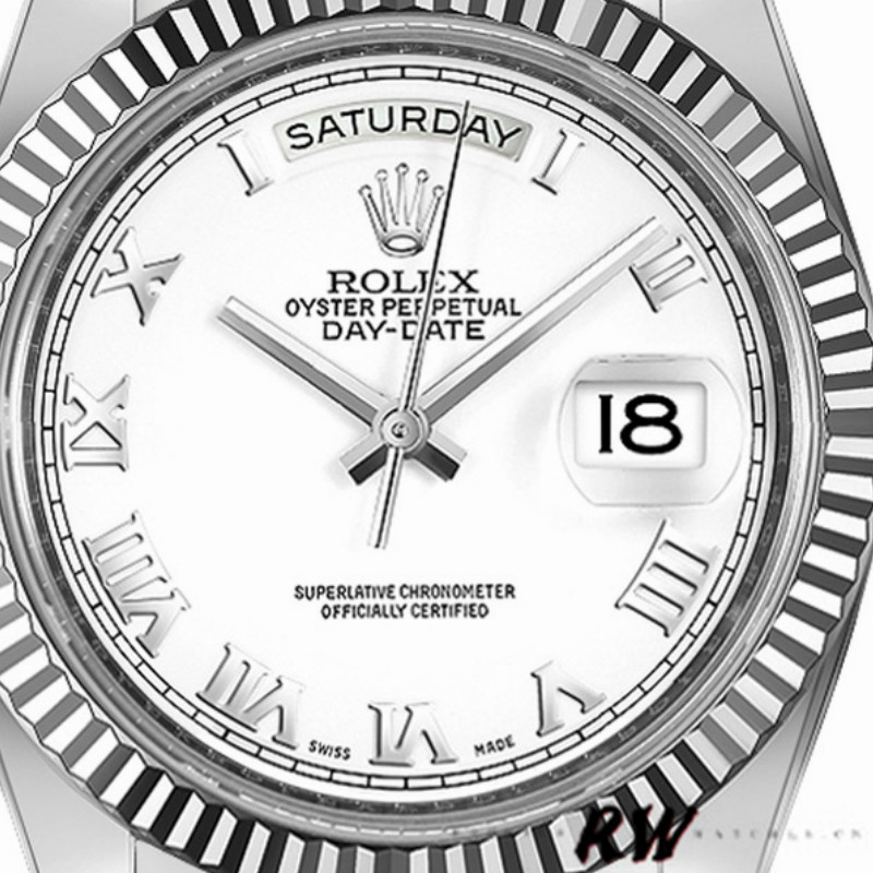 Rolex Day-Date 218239 White Roman Numerals Dial White Gold 41MM Mens Replica Watch - Image 4