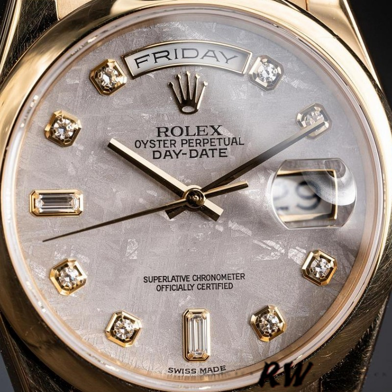 Rolex Day-Date 118208 Yellow Gold Meteorite Grey Diamond Dial 36mm Unisex Replica Watch - Image 4