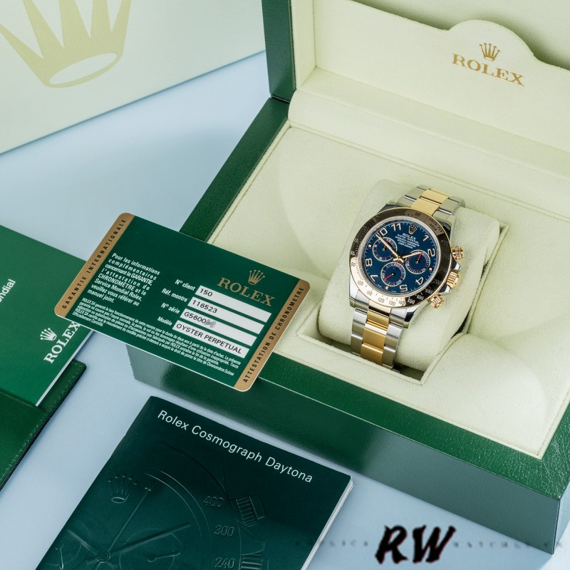 Rolex Daytona 116523 Steel Yellow Gold Blue Racing Dial 40mm Mens Replica Watch - Image 6