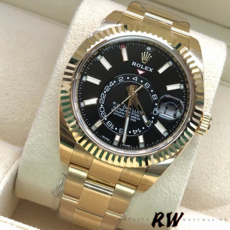 Rolex Sky-Dweller 326938 Yellow Gold Black Dial 42mm Mens Replica Watch - Image 2