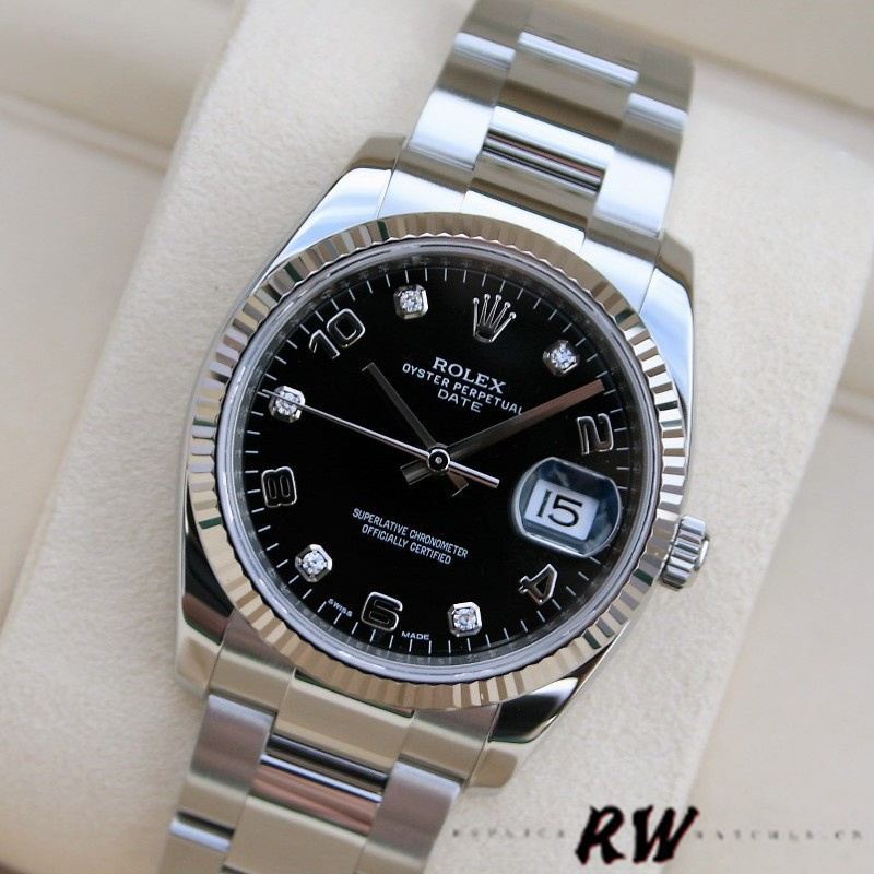 Rolex Oyster Perpetual Date 115234 Black Diamond Dial 34mm Unisex Replica Watch - Image 3