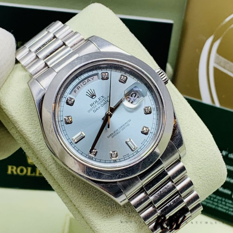 Rolex Day-Date 218206 Ice Blue Diamond Dial Platinum 41MM Mens Replica Watch - Image 3