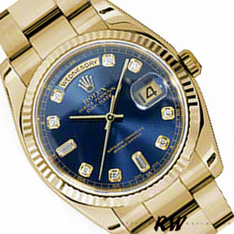 Rolex Day-Date 118238 Yellow Gold Blue Diamond Dial Unisex Replica Watch - Image 2