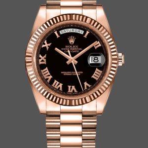 Rolex Day-Date 218235 Black Roman Numerals Dial Rose Gold 41MM Mens Replica Watch