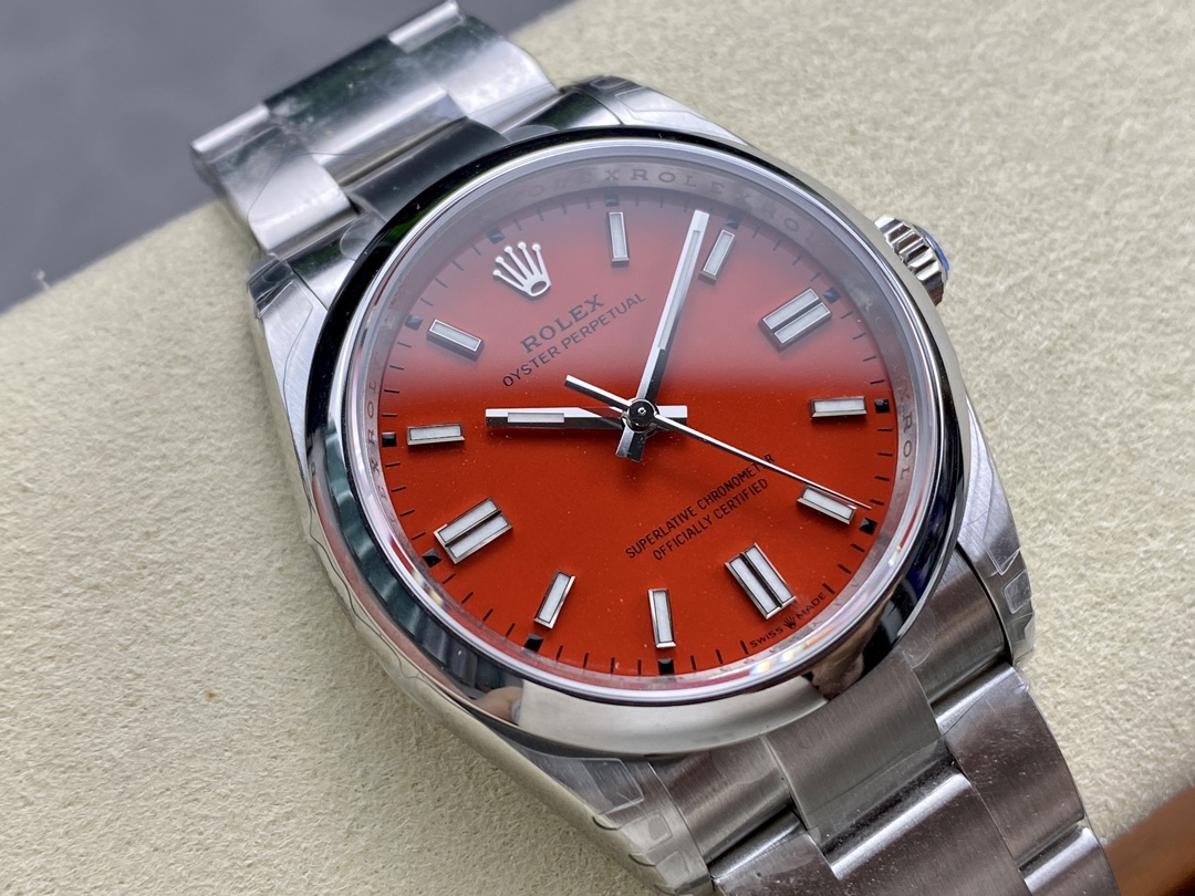 Rolex Oyster Perpetual Coral Red Dial Oyster Bracelet 126000 0007 - Image 4