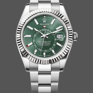Rolex Sky-Dweller 336934 Fluted Bezel Green Dial 42MM Mens Replica Watch