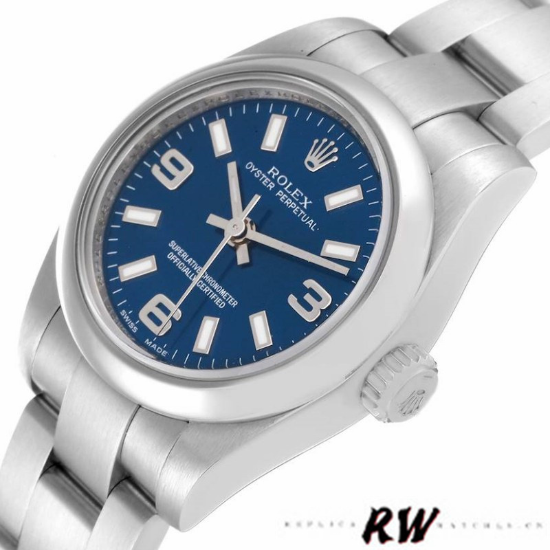 Rolex Oyster Perpetual 176200 Blue Dial Domed Bezel 26mm Lady Replica Watch - Image 4