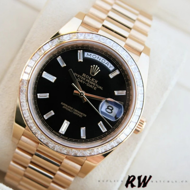 Rolex Day-Date 228398TBR Black Diamond Dial Diamond Bezel 40mm Mens Replica Watch - Image 2
